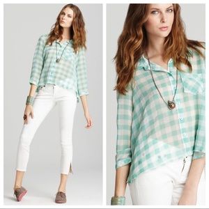 Free People Sheer Mint Gingham Blouse